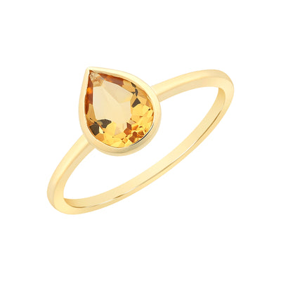 Pear Shaped Citrine Solitaire Dress Ring.