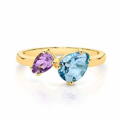 A Playful Blend of Colors: Double Pear Gemstone Ring