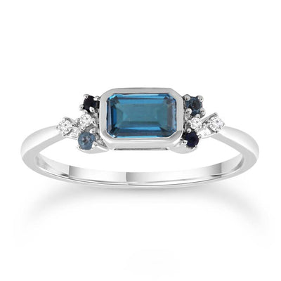 9ct White Gold London Blue Topaz & Diamond Dress Ring.