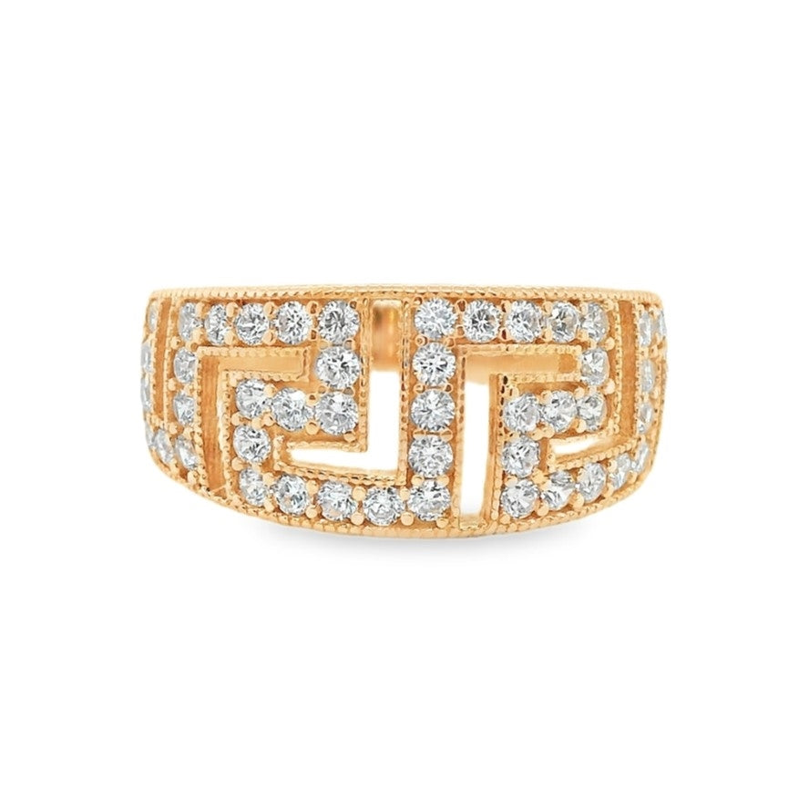 9ct Rose Gold Cubic Zirconia Greek Key Dress Ring.