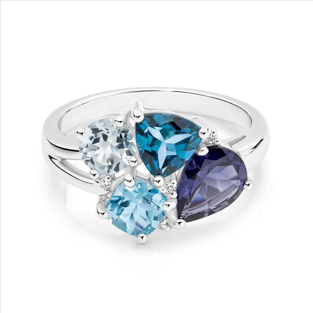 9ct White Gold Iolite Topaz & Diamond Dress Ring