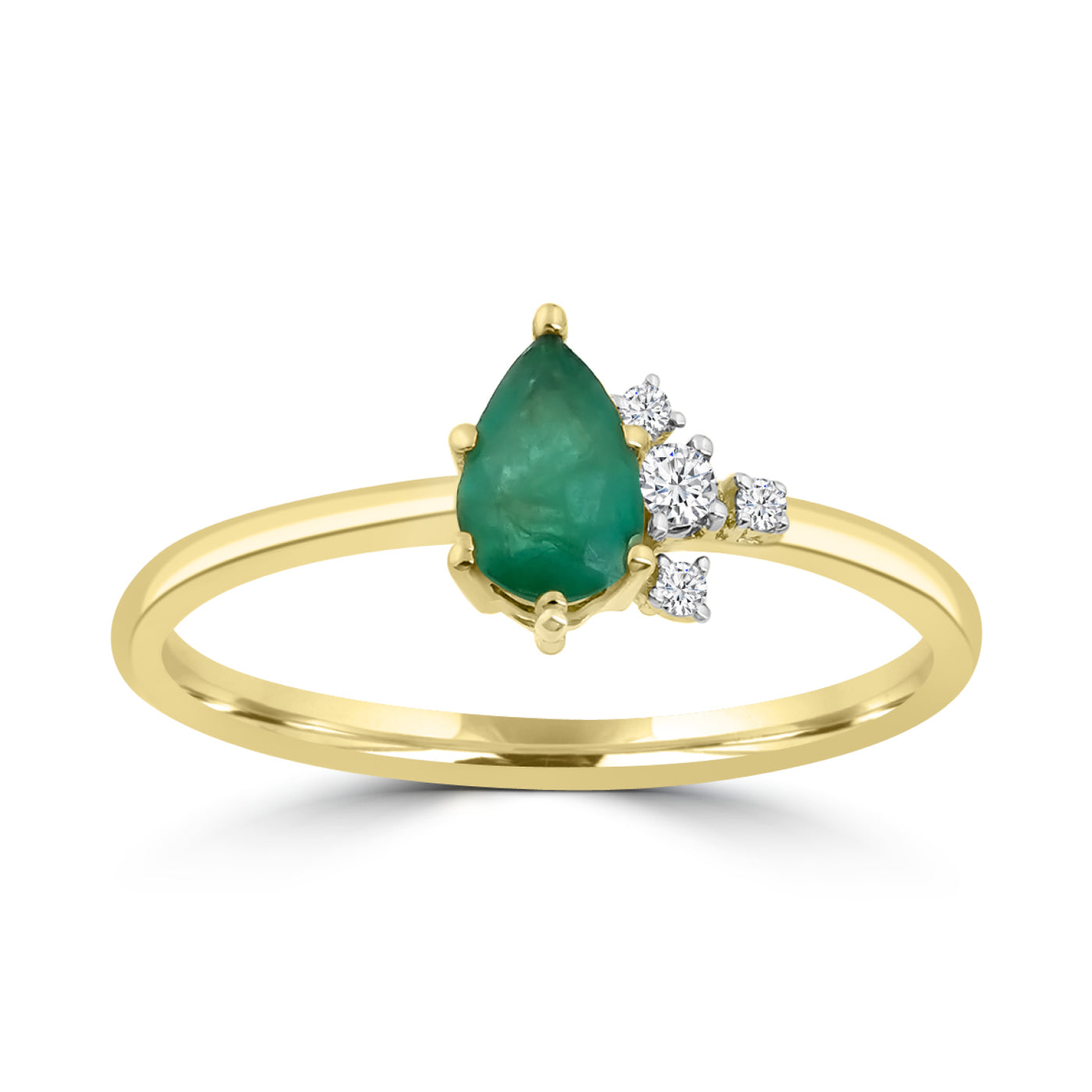 9ct Yellow Gold Natural Pear Shaped Emerald & Diamond Dress Ring.