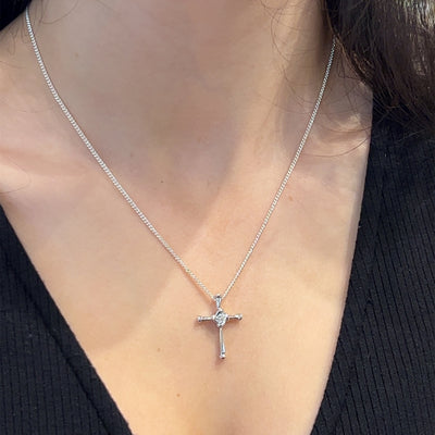 18ct White Gold Narrow Diamond Set Cross