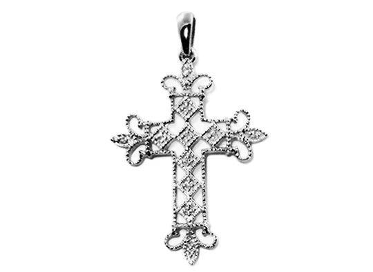 9ct White Gold Fancy Diamond Set Cross.