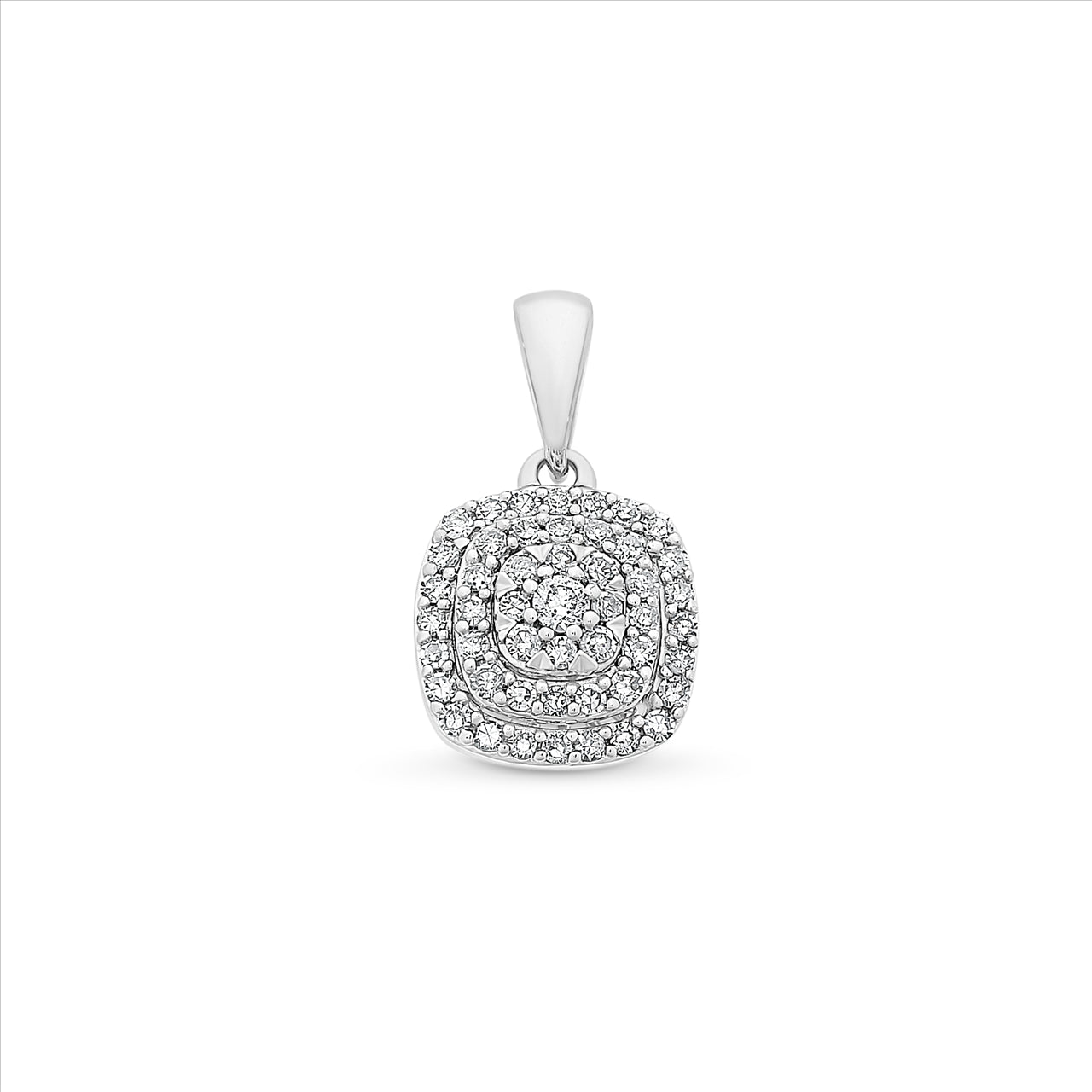 9ct White Gold Cushion Shape Diamond Cluster Pendant