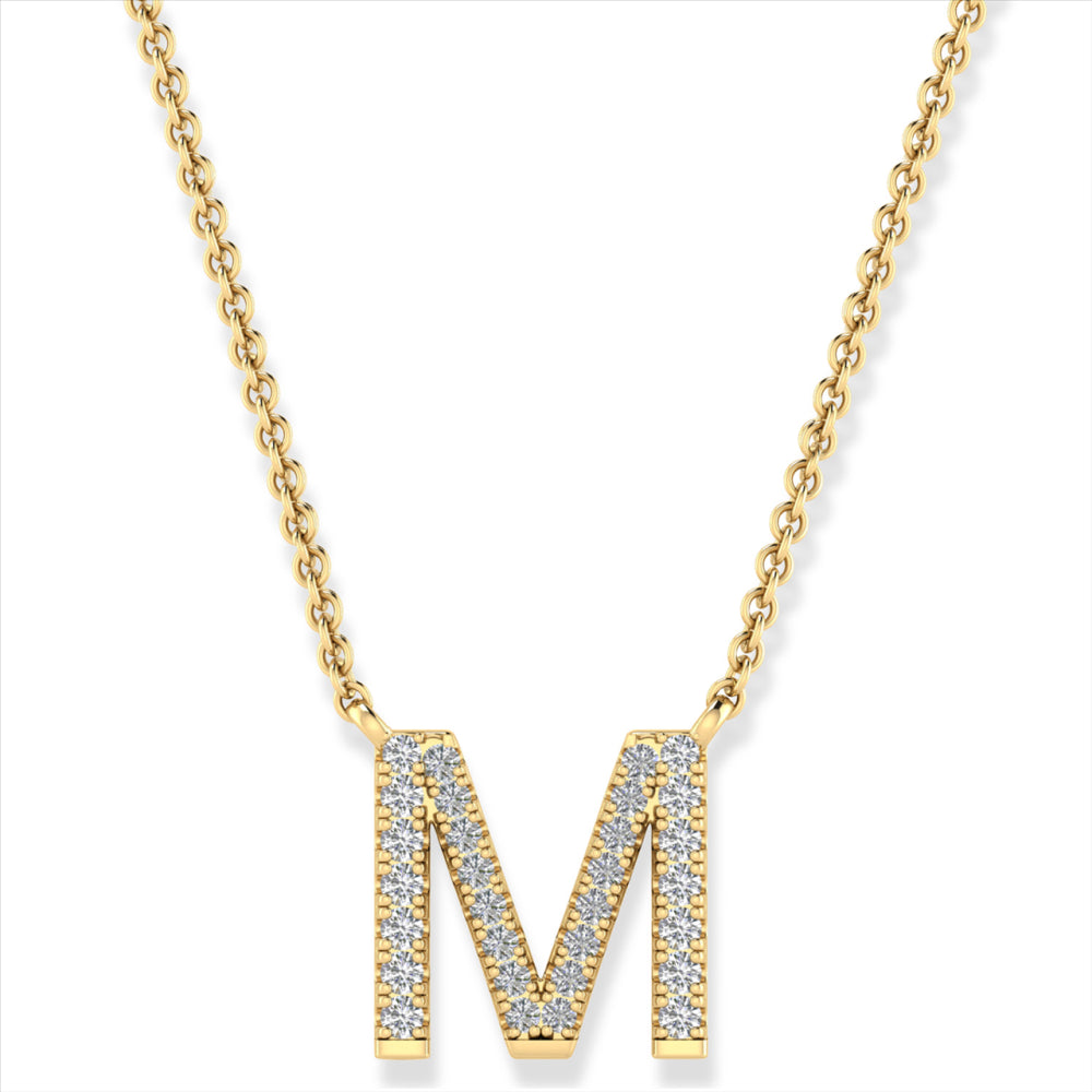 9ct Gold Diamond Set Initial M Necklace.