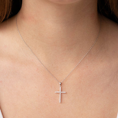 9ct White Gold Diamond Set Cross.