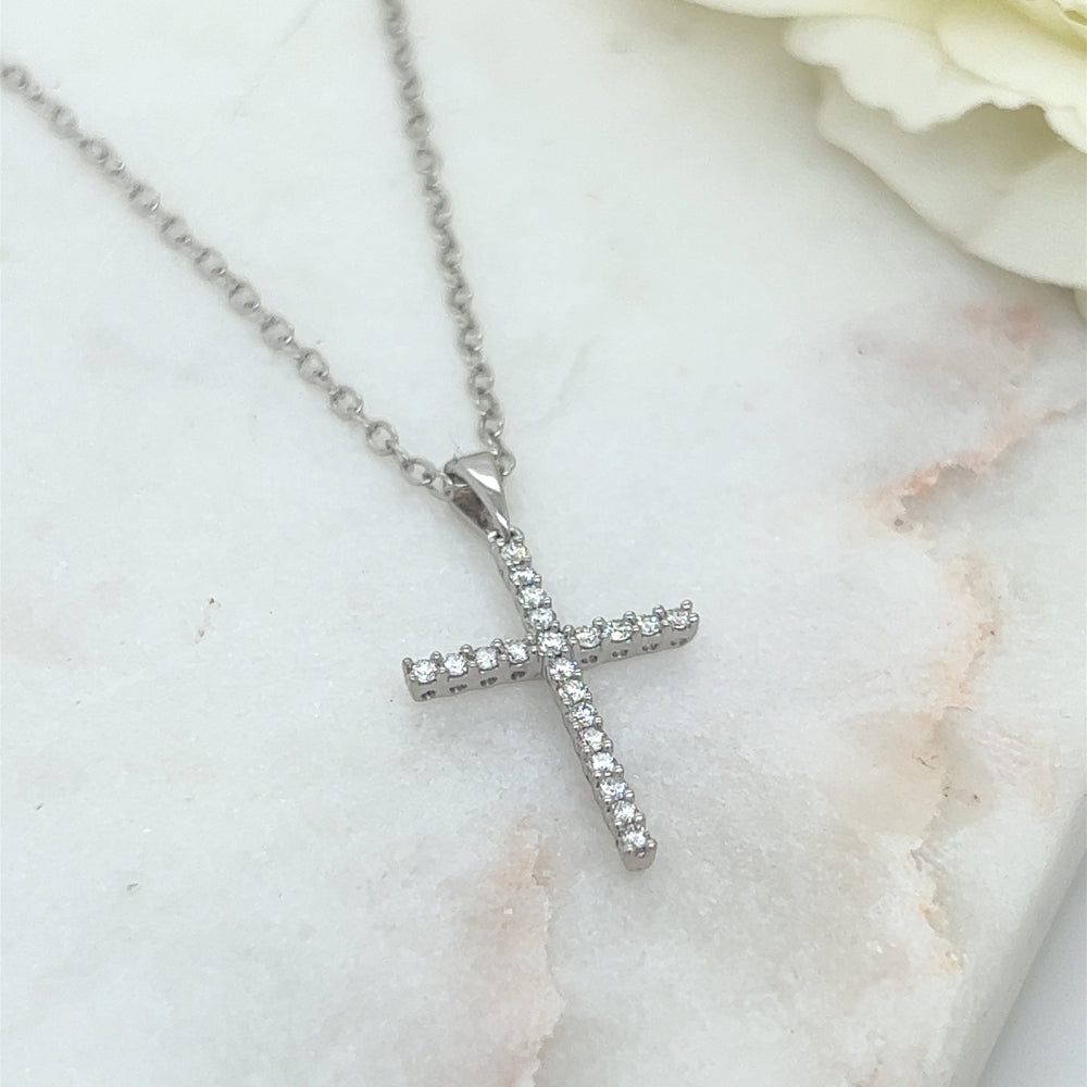 9ct White Gold Diamond Set Cross.