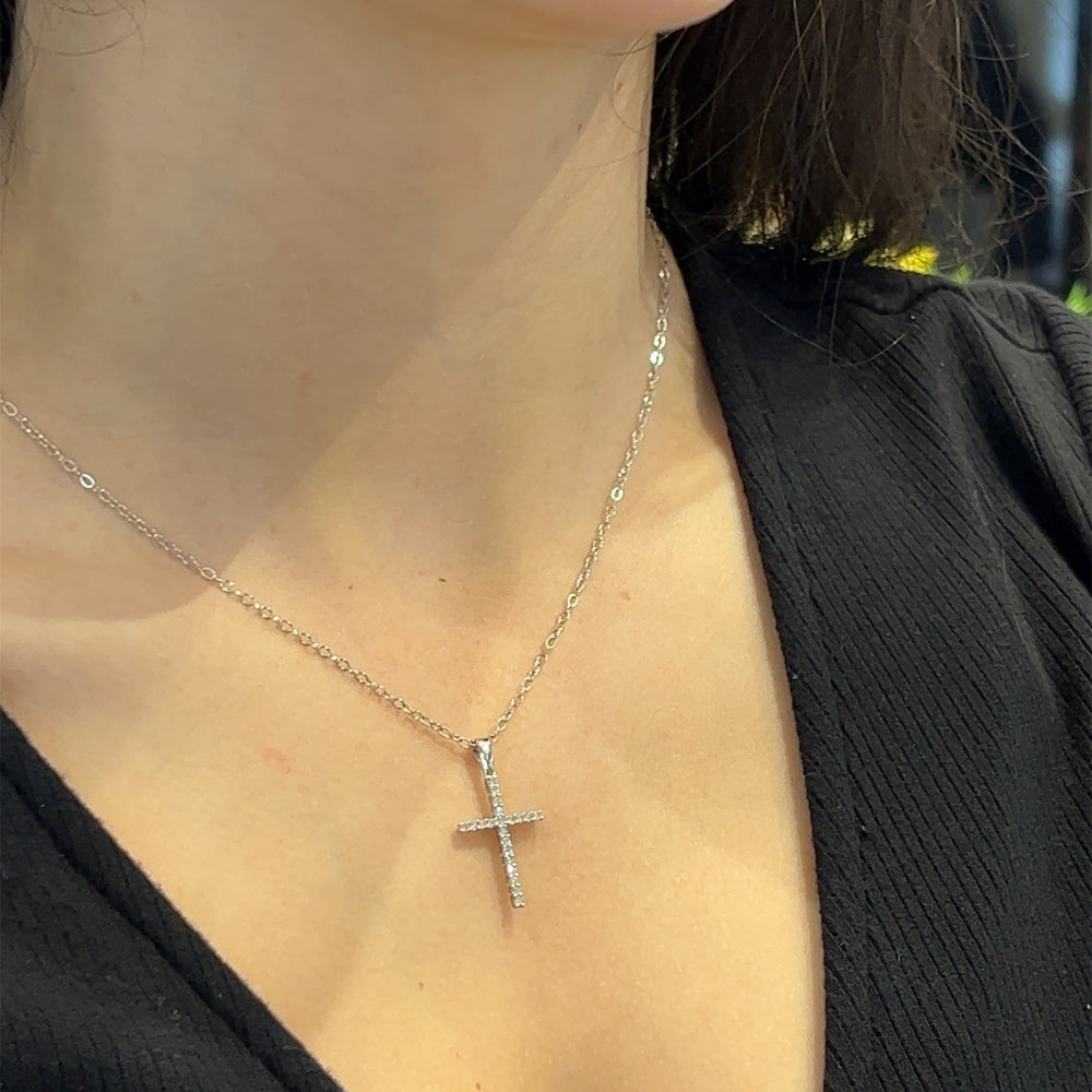 9ct White Gold Diamond Set Cross.