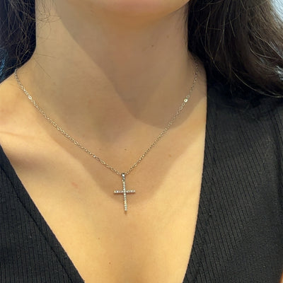 9ct White Gold Diamond Set Cross.