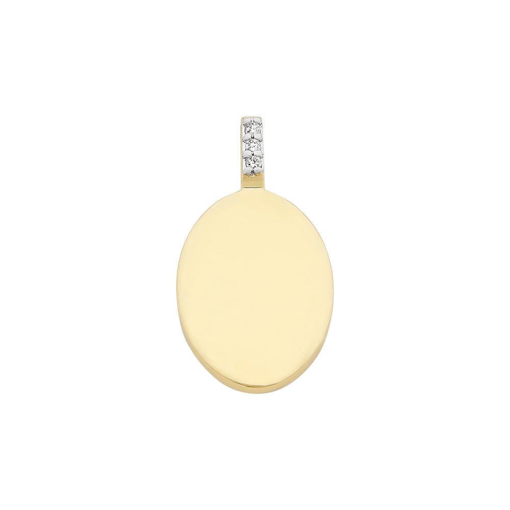 9ct Gold Oval Diamond Disc Pendant.