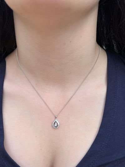 9ct White Gold Teardrop Diamond Cluster Pendant.