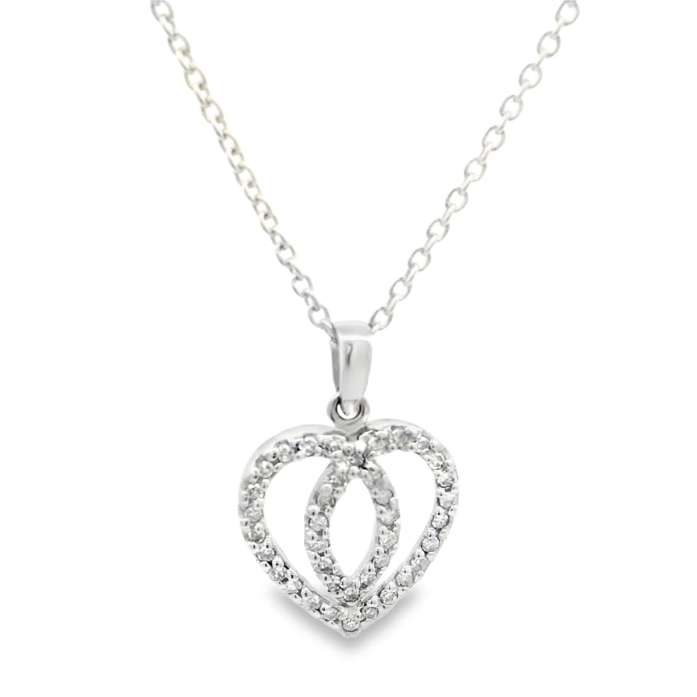 9ct White Gold Open Heart Diamond Pendant – TDW 0.20ct