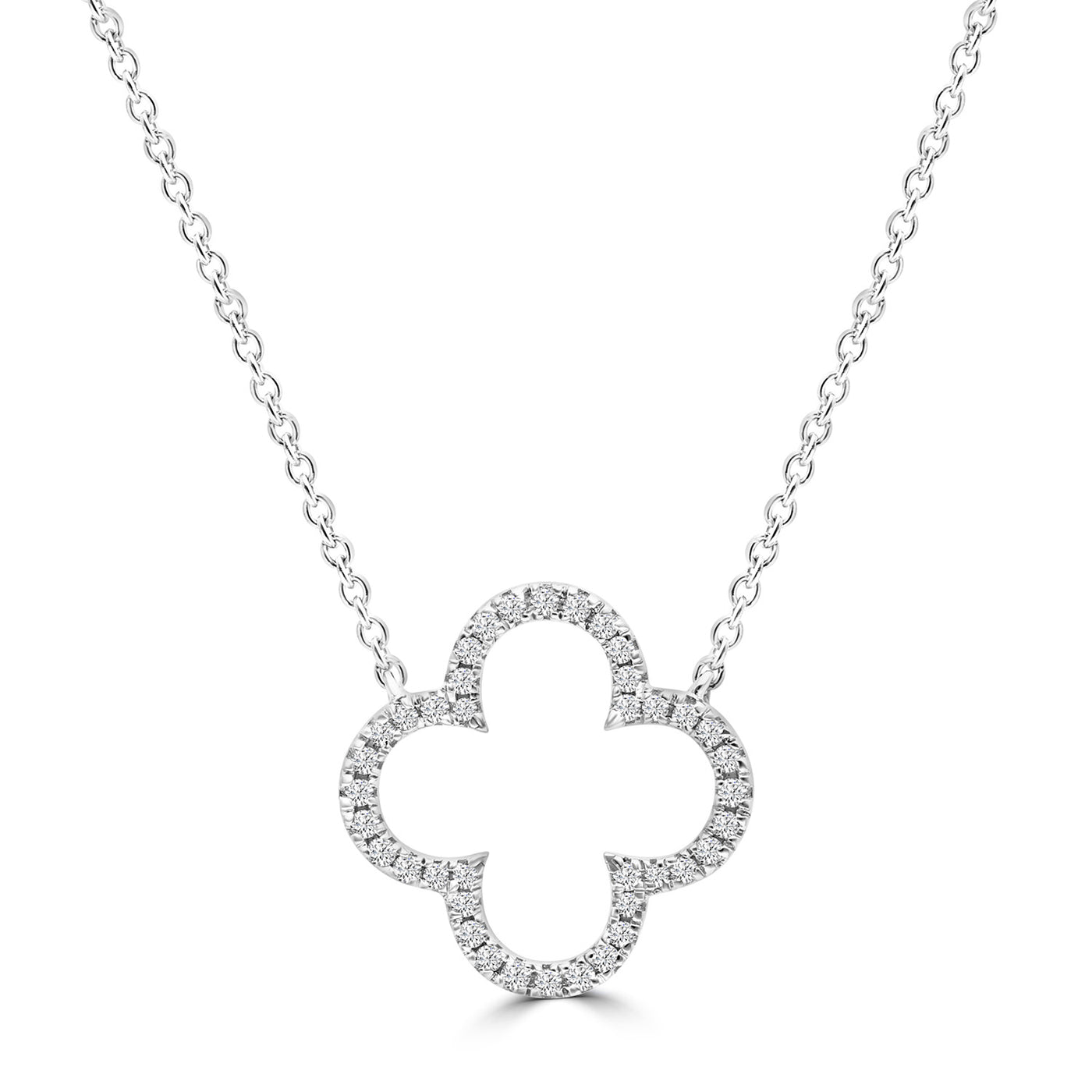 9ct White Gold Diamond Clover Necklace.