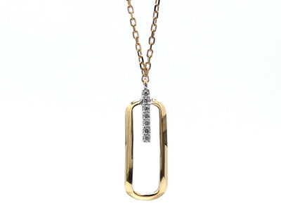 9ct Yellow Gold Diamond Bar Pendant Necklace