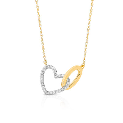 9ct Yellow Gold Diamond Open Heart & Interlocked Oval Necklace