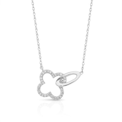 9ct White Gold Diamond Clover & Oval Loop Necklace