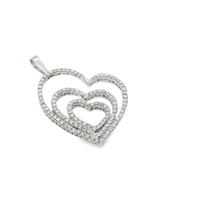 18ct White Gold Triple Open Heart Pendant - 1 Carat of Diamonds.