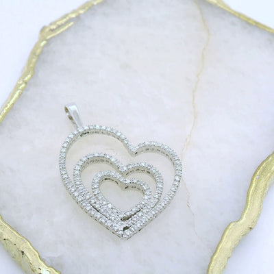 18ct White Gold Triple Open Heart Pendant - 1 Carat of Diamonds.