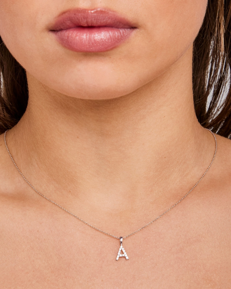 9ct White Gold Lab-Grown Diamond Initial “A” Pendant – 0.14ct F/VS.