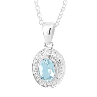 9ct White Gold Aquamarine & Diamond pendant