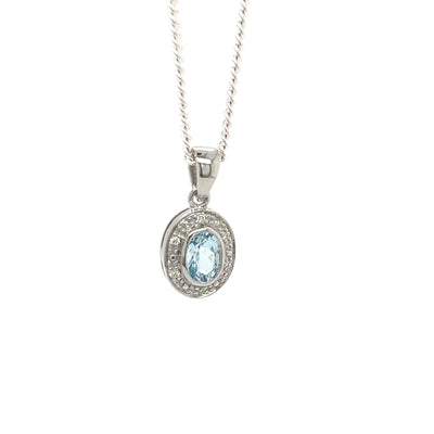 9ct White Gold Aquamarine & Diamond pendant