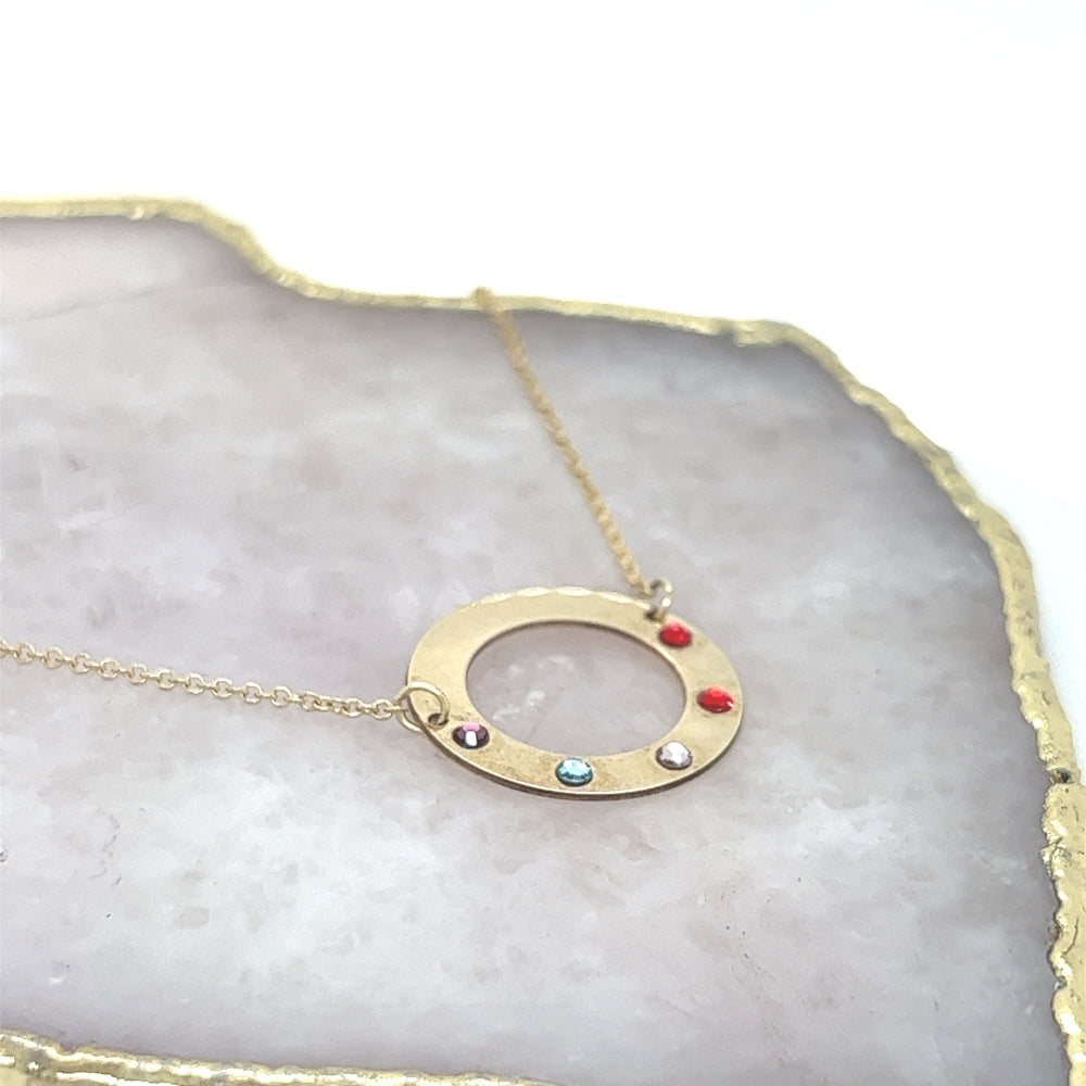 9ct Gold Open Circle Gemstone Necklace.