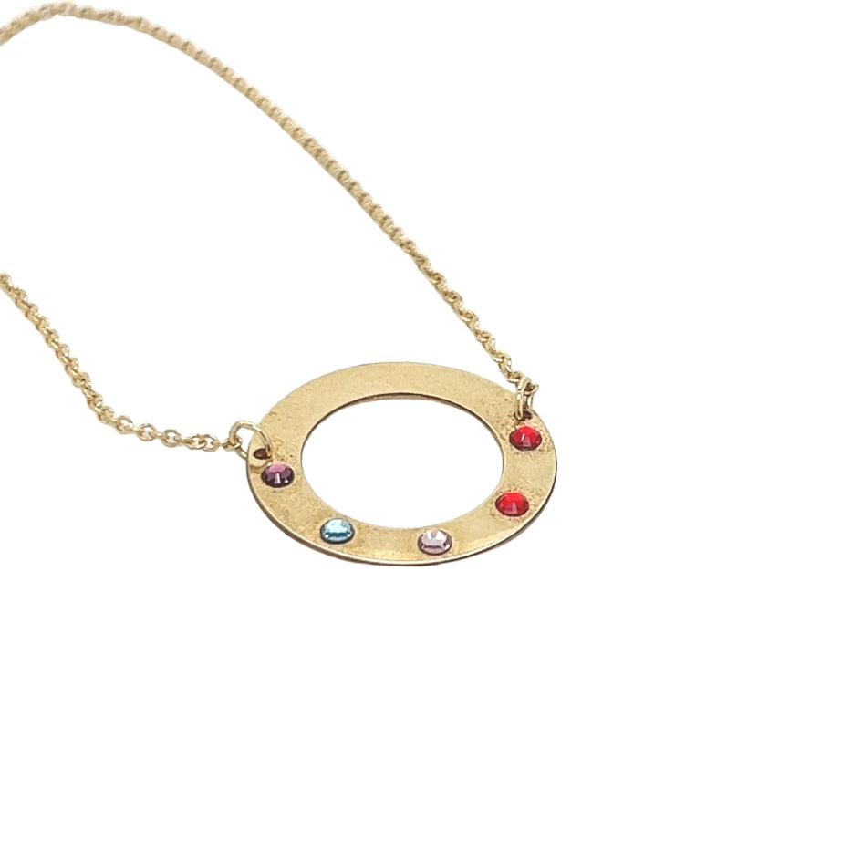 9ct Gold Open Circle Gemstone Necklace.
