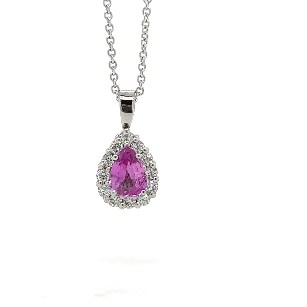 Pink Sapphire & Diamond Teadrop pendant.