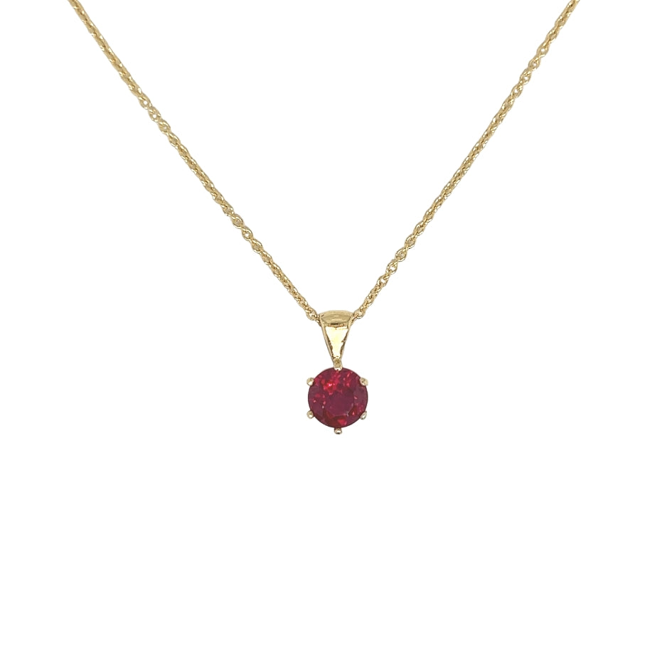18ct Gold Ruby Red Cubic Zirconia Solitaire Pendant.