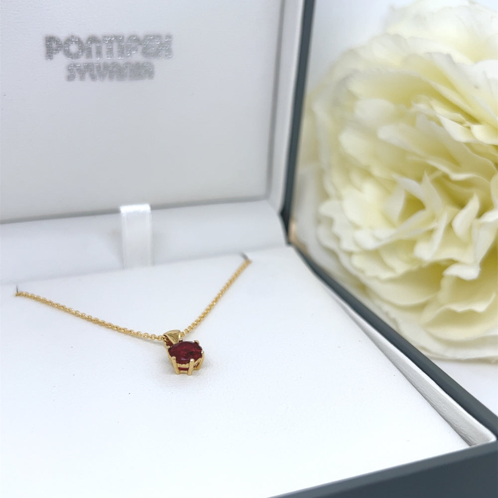 18ct Gold Ruby Red Cubic Zirconia Solitaire Pendant.