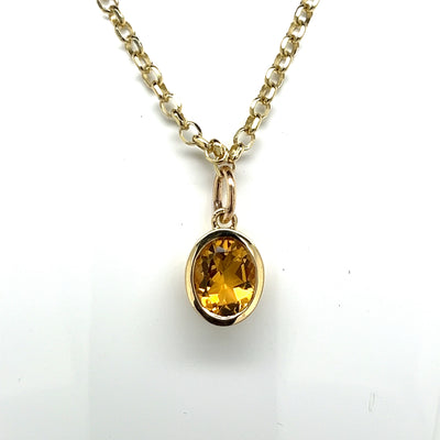 9ct Gold Oval Citrine Pendant.