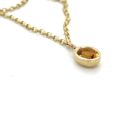 9ct Gold Oval Citrine Pendant.