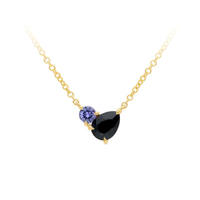 Blue Sapphire & Tanzanite Toi Et Moi Necklace in 9ct Gold.