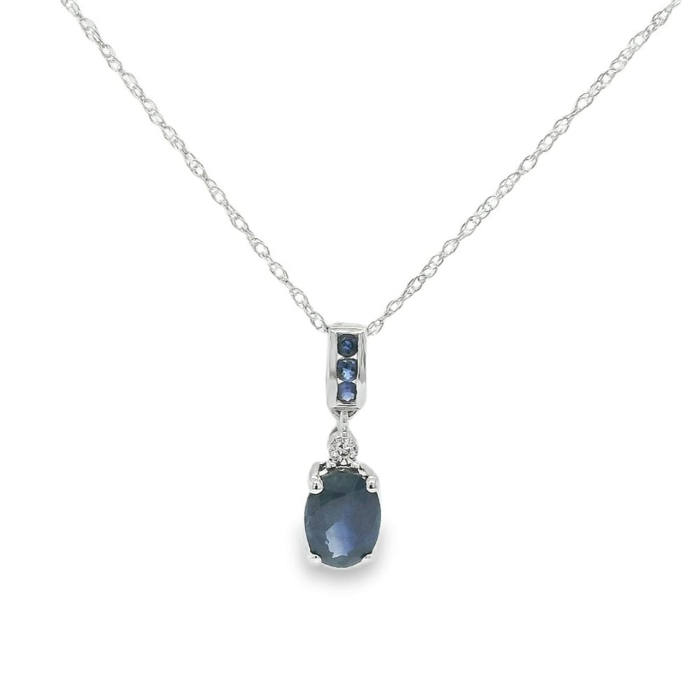 9ct White Gold Oval Blue Sapphire Pendant