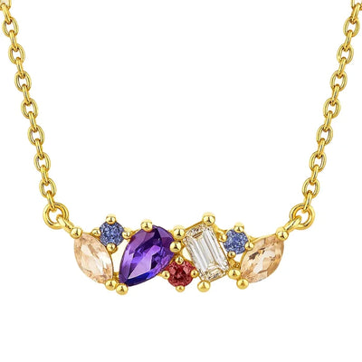 9ct Gold Natural Gemstone Necklace - Amethyst, Tourmaline, Tanzanite, Topaz