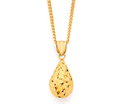 9ct Yellow Gold Faceted Tear Drop Pendant