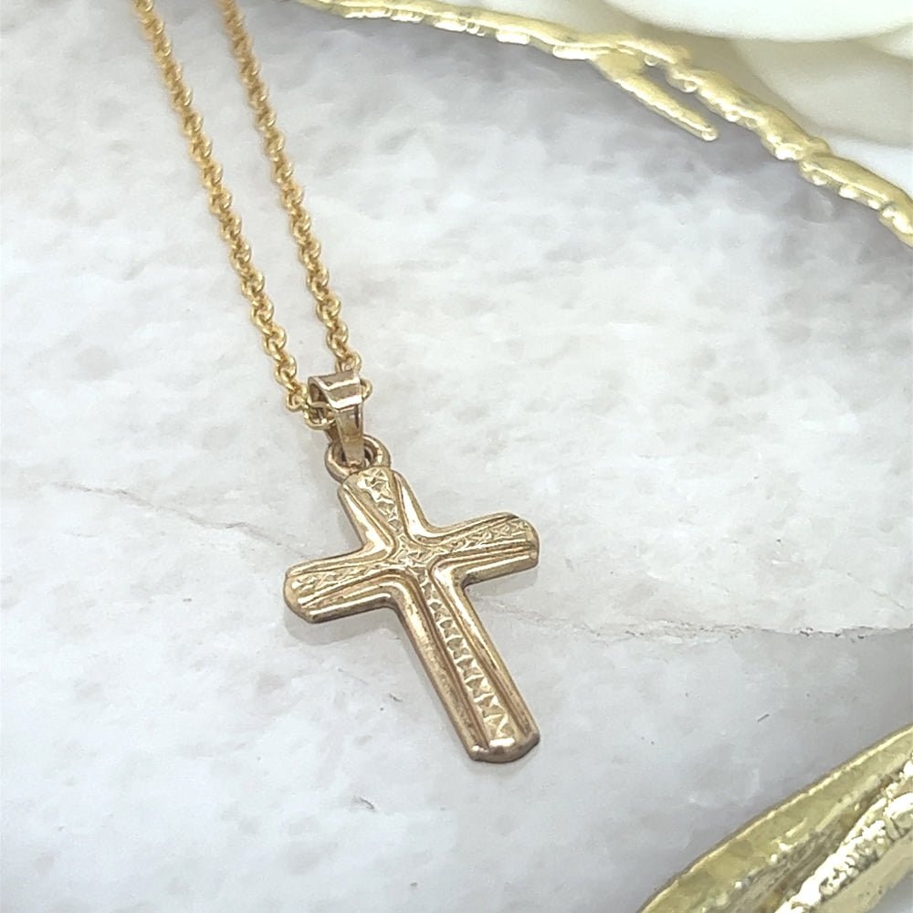 9ct Yellow Gold Diamond Cut Pattern Cross