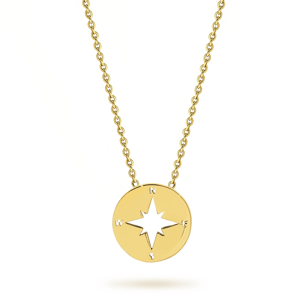 9ct Yellow Gold Compass Disc Necklace.