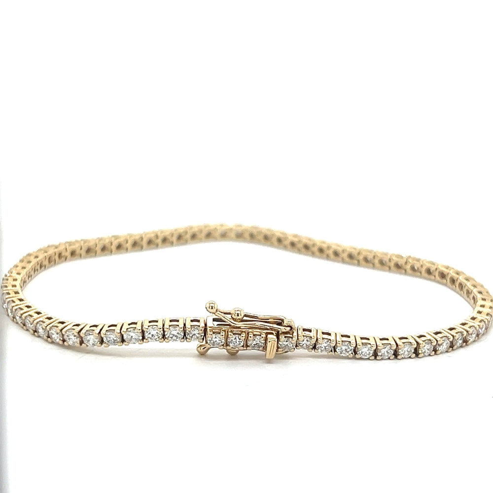 9ct Yellow Gold Natural Mined Diamond 3 Carat Tennis Bracelet.