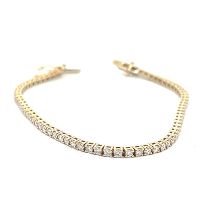 9ct Yellow Gold Natural Mined Diamond 3 Carat Tennis Bracelet.