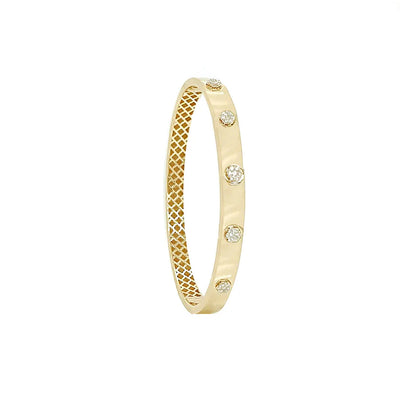 9ct Yellow Gold Hinged Oval Diamond Cluster Bangle.