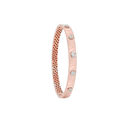 9ct Rose Gold Hinged Oval Bangle with Diamond Clusters