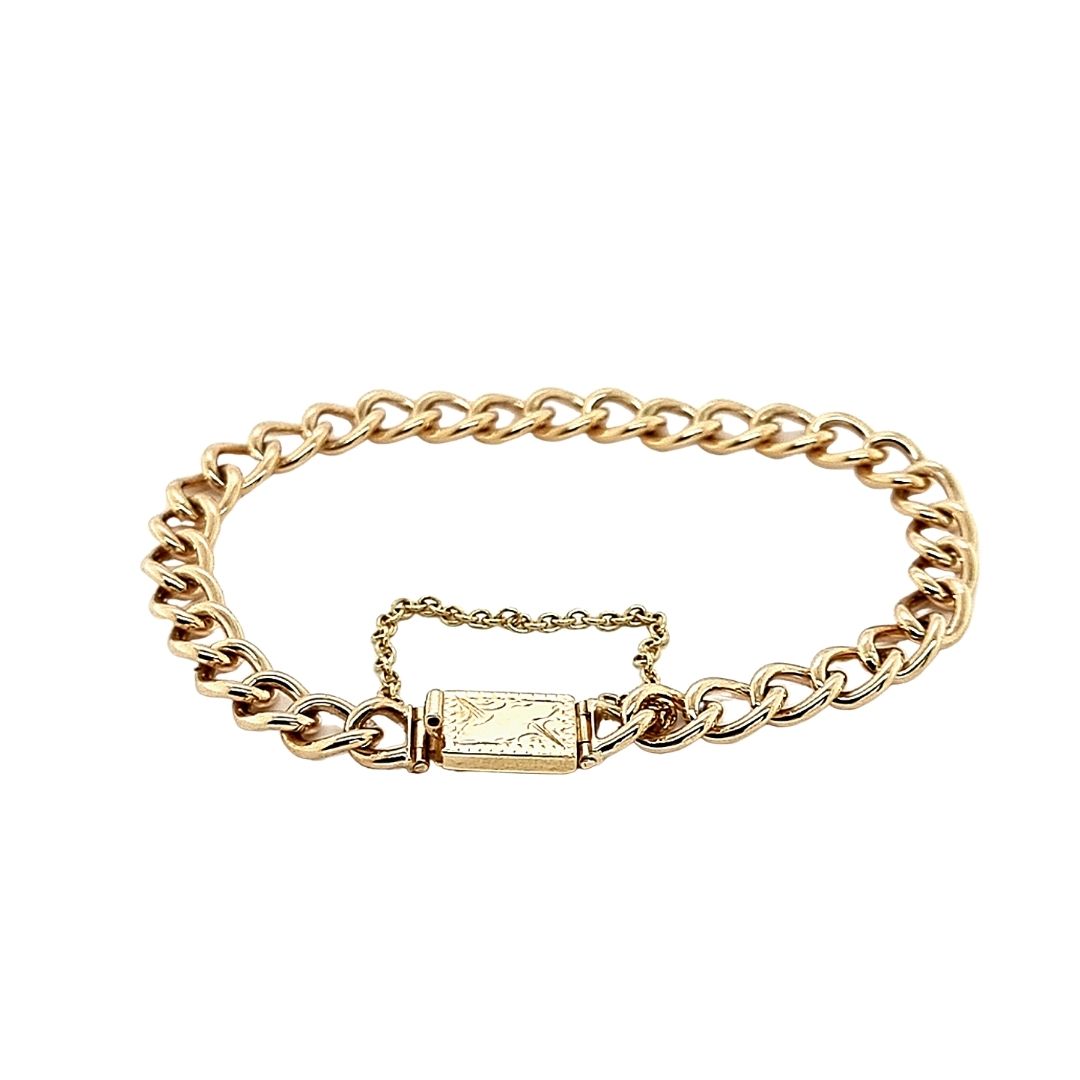 9ct Yellow Gold Solid Curb Link Bracelet.