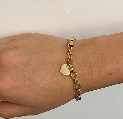 9ct Yellow Gold Belcher Bracelet & Heart.