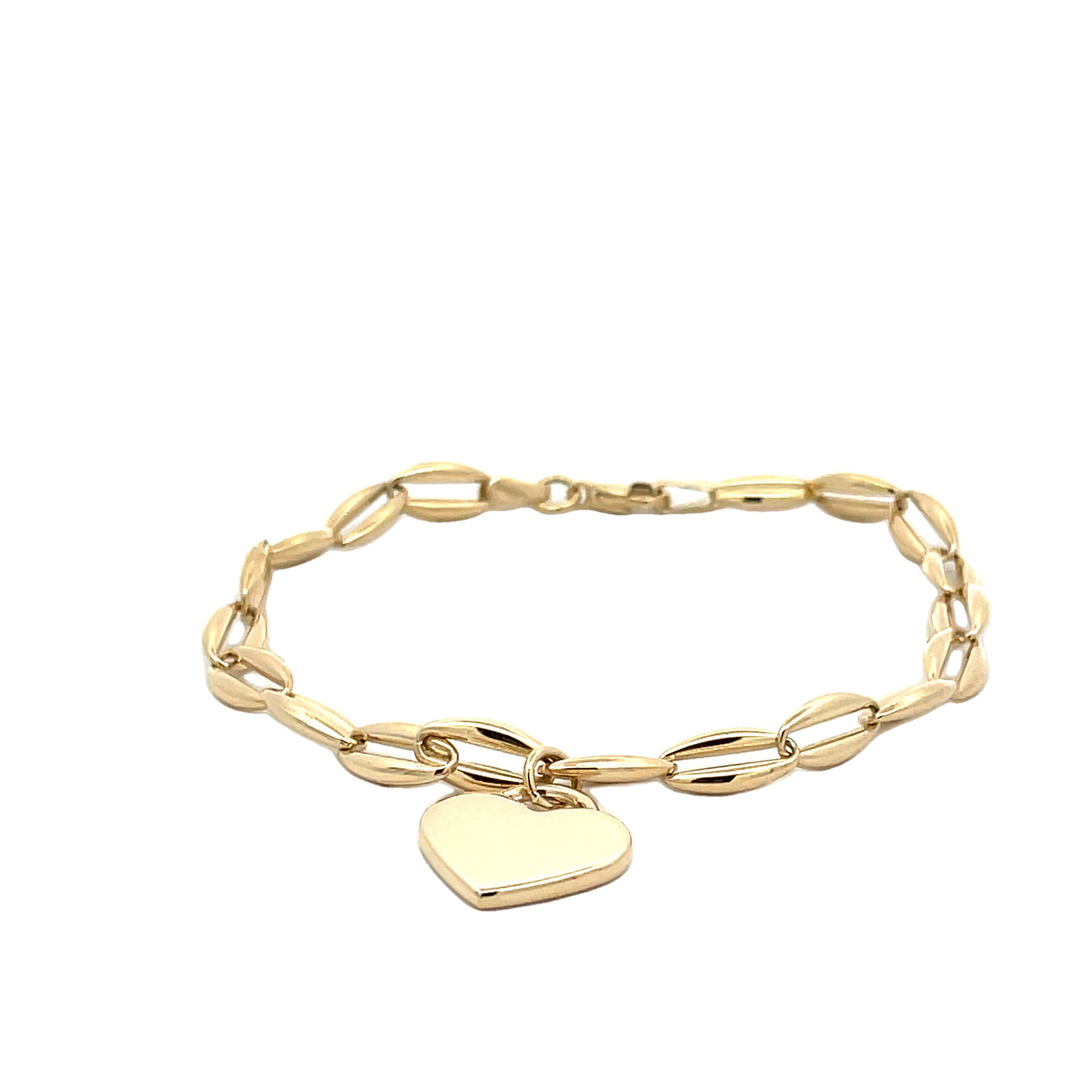 9ct Gold Oval Link Bracelet with Flat Heart Charm.