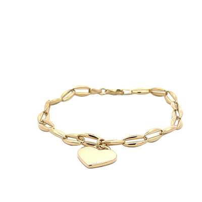 9ct Gold Oval Link Bracelet with Flat Heart Charm - Delicate Elegance