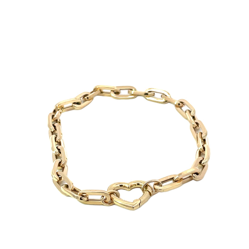 9ct Gold Paperclip Bracelet with Heart Bolt Ring Clasp.