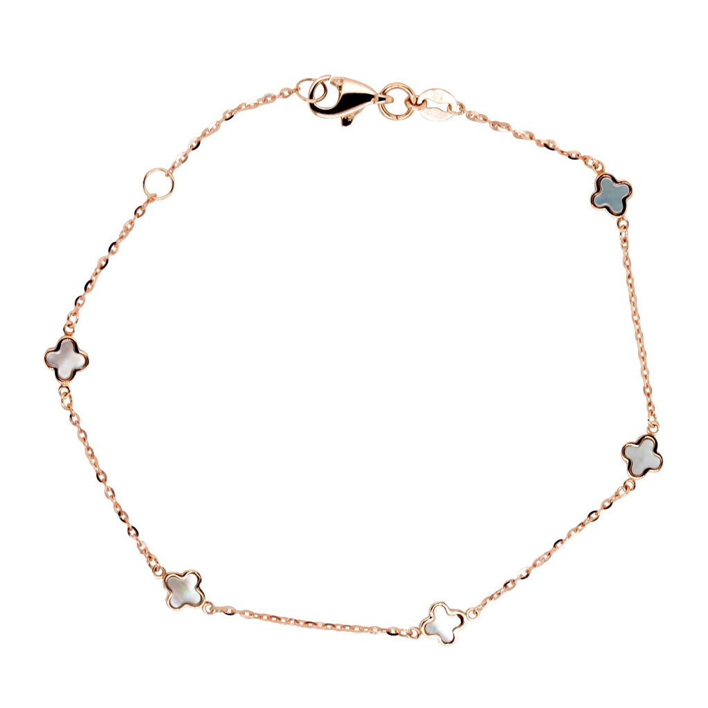 9ct Rose Gold Mother of Pearl Clover Bracelet.