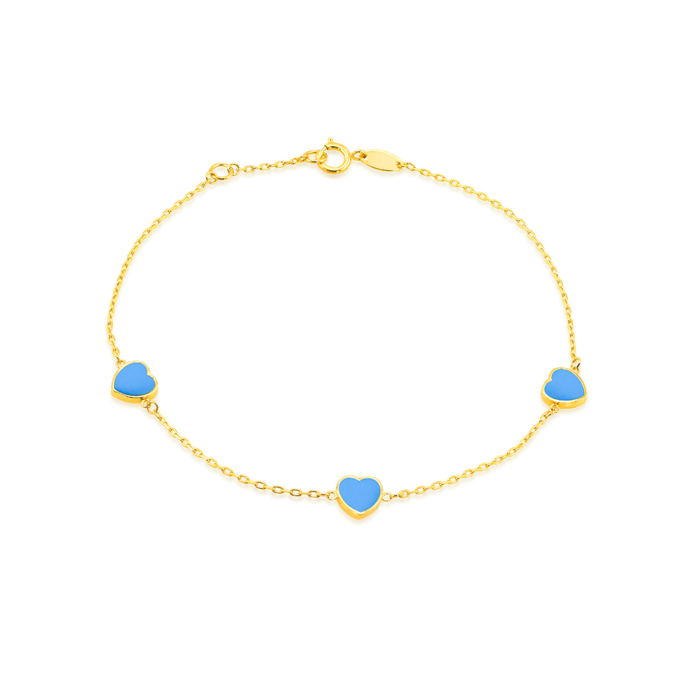 9ct Yellow Gold Turquoise Heart Bracelet